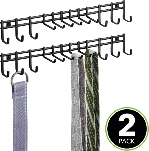 Vista 2 de mDesign Organizador de accesorios y centro de almacenamiento de metal para montaje en pared, moderno soporte delgado para corbatas, cinturones
