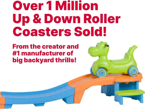 Vista 5 de Step2 Dino Dash Up & Down Roller Coaster para niños, vehículo de juguete para empujar, juego de interior/exterior, hecho de plástico duradero