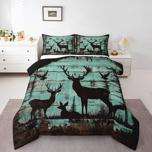 Vista 15 de Erosebridal Juego de edredón rústico de ciervos para niños, adolescentes y adultos, juego de ropa de cama tamaño individual con temática de caza