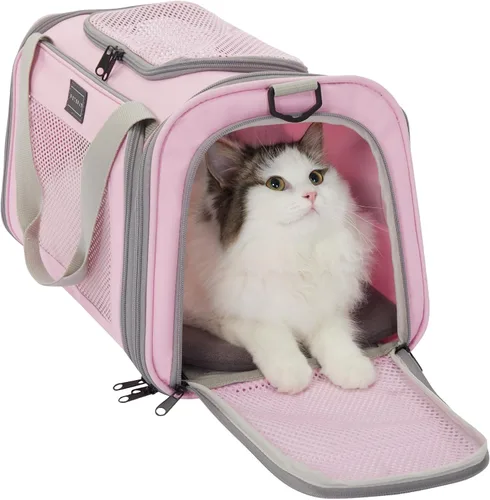 Vista 14 de PETSFIT Transportador de mascotas aprobado por aerolíneas con alfombrilla extensible, transportador de perros para perros pequeños, aprobado por