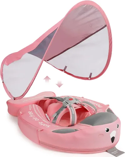 Vista 15 de HECCEI - Flotador en forma de aeroplano número 07 Mambobaby para bebé con toldo para el sol, añadir cola, color rosa