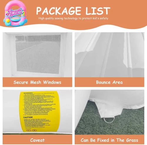 Vista 6 de Casa inflable saltarina blanca de 12.5 pies x 7.1 pies con tobogán y piscina de pelotas, juguetes para interiores y exteriores para niños activos