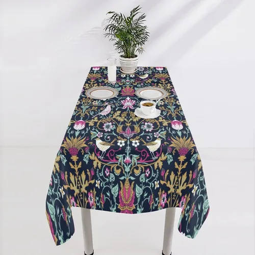 Vista 318 de Mantel Floral Retro de Pájaros, Diseño Original Bohemio William Morris Estampado Cubierta de Mesa para Hogar Picnic Fiesta Comedor Cocina William