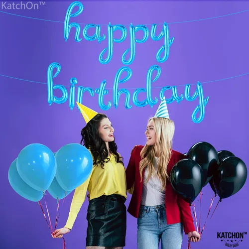 Vista 6 de KatchOn, Cartel azul de feliz cumpleaños – Cartel cursivo de feliz cumpleaños de 16 pulgadas, pancarta azul de feliz cumpleaños, decoraciones