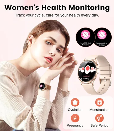 Vista 5 de DREMAC Smart Watch(Make Call/Thin),1.32'' Amoled Curved Display for Android iPhone,Smart Watches for Women with Heart Rate Monitor,Sleep