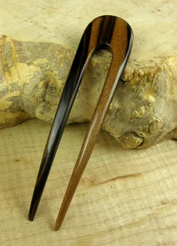 Vista 5 de JWL (1) S.E. Asian Ebony Dos puntas curvadas 4.5 pulgadas horquilla de pelo Pic Pin Fork - Estilo hawaiano