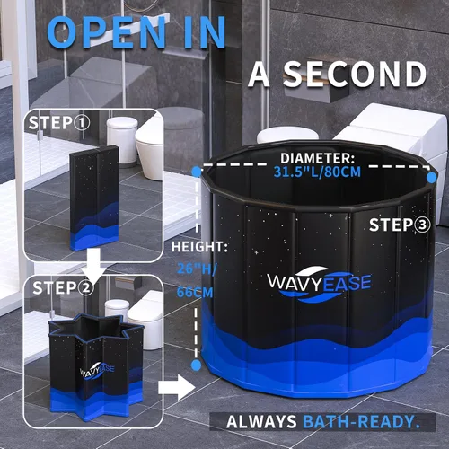 Vista 2 de WAVYEASE® Bañera portátil para adultos - (31.5 pulgadas de largo x 26 pulgadas de alto) bañera fría plegable para recuperación - Bañera de remojo