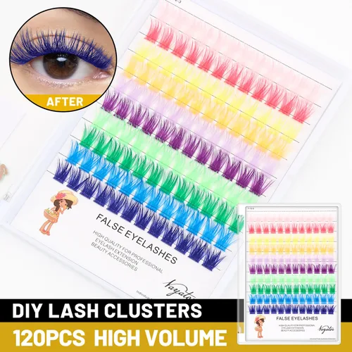 Vista 5 de Pestañas postizas de tallo ancho con varias pestañas falsas de colores D Curl de 10 a 20 mm para elegir, pestañas postizas profesionales
