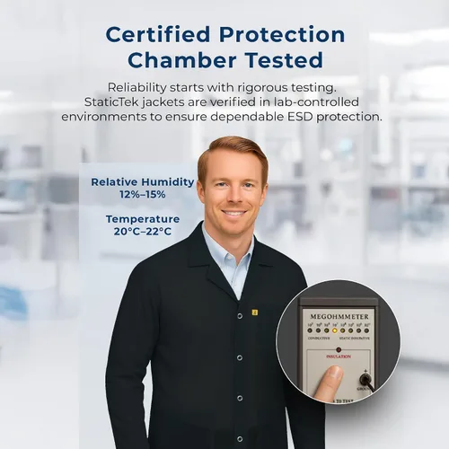 Vista 3 de ESD Jacket with Snap Cuff - Level 3 Certified Anti-Static Smock - Lightweight Protective Workwear for Electronics & Labs