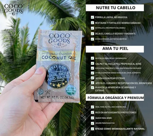 Vista 3 de Coco Goods Co. Aceite de coco orgánico de origen único premium, centrifugadora extraída – Ideal para el cuidado del cabello y las uñas, hidratante