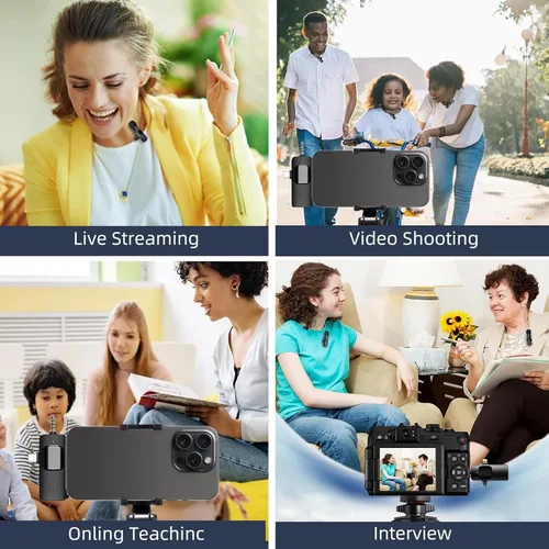 Vista 7 de Mini micrófono, micrófono inalámbrico 3 en 1 para iPhone, iPad, Android, cámara, micrófonos de solapa inalámbricos profesionales para grabación