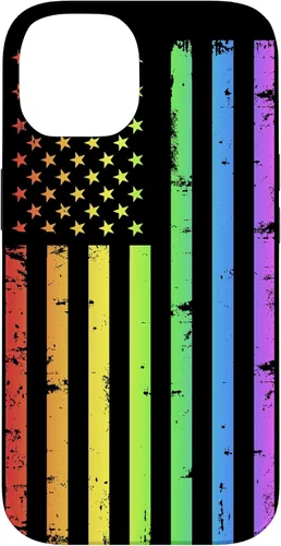 Vista 4 de Funda LGBT para iPhone 17 con diseño de bandera estadounidense arcoíris