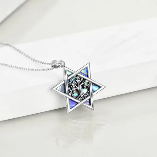 Vista 46 de YFN Collar de estrella de David de plata de ley, concha de abulón, árbol de la vida, joyería judía, regalos para mujeres y hombres
