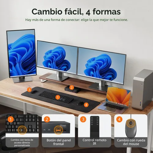 Vista 7 de (con DisplayLink) TESmart 4K a 60Hz KVM Switch 3 monitores para 1 MacBook y 1 computadora de escritorio, KVM de triple monitor MST y EDID con PD