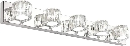 Vista 8 de Aipsun 3 luces de cristal para tocador sobre espejo, modernas luces LED para tocador de baño, accesorios de iluminación (luces blancas)