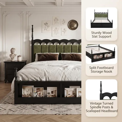 Vista 5 de Christopher Knight Home Chagi - Marco de cama tamaño King con almacenamiento, marco de cama y cabecera de plataforma King vintage, soporte