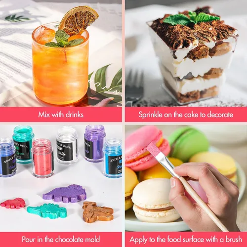 Vista 6 de Aheroi Set de purpurina comestible, 15 colores de polvo de lustre comestible, purpurina brillante para polvo de bebidas, purpurina para fondant