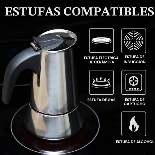 Vista 7 de Estufa de acero inoxidable Moka Pot Espresso Maker Percolator 12 tazas 20.3 fl oz portátil italiano Greca Cafetera cubana para gran familia, hogar