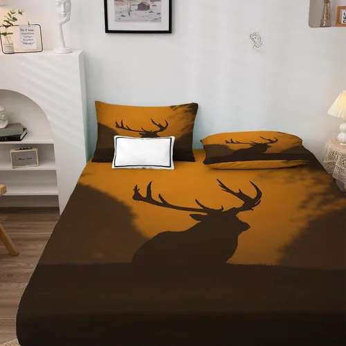 Vista 2 de Sábanas de ciervo tamaño individual, sábanas de cama con estampado de vida silvestre, sábanas y fundas de almohada de 3 piezas, sábana bajera