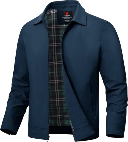 Vista 26 de TBMPOY Chaquetas ligeras para hombre, cortavientos ligeros, con cremallera completa, casual, para trabajo, golf, negocios, otoño, abrigo