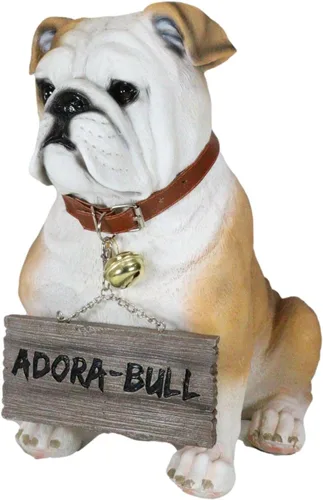 Vista 4 de Ebros Gift "Max Realista Bulldog Inglés Perro Cachorro Perro con Jingle Collar Letrero Estatua de 12" de Alto Adorable Bulldog Sentado Escultura