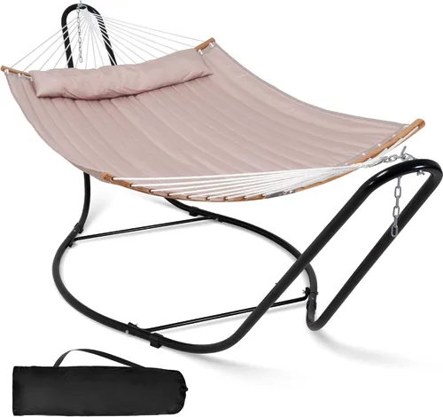 Vista 8 de SUNCREAT Hamacas Hamaca Portátil para Exteriores con Soporte, Capacidad de 475 libras, Hamaca Doble Resistente con Soporte Incluido, Patente