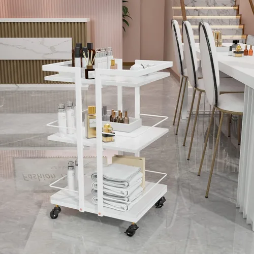 Vista 2 de Carrito de salón con ruedas con tres bandejas, carrito de almacenamiento esteticista para masaje faciales, tatuaje, balneario de belleza