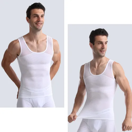 Vista 7 de ISUP Mens Slimming Body Shaper Shirt Chest Compression Tank Top Tummy Control Undershirt Shaperwear