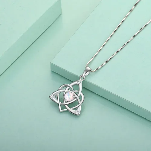 Vista 5 de STARCHENIE Collar de nudo celta para mujer, plata de ley 925, colgante de nudo de amor Trinity, piedras de nacimiento, joyería
