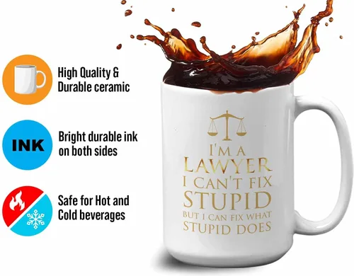 Vista 4 de Bubble Hugs Lawyer - Taza de café de 15 onzas, color blanco – I'm A lawyer I Can't Fix Stupid – Funny Witty Attorney US Court Feminist Law Juez
