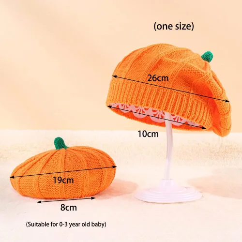 Vista 7 de Gorro de boina de punto de calabaza, gorro de felpa para niños pequeños, lindo gorro cálido de invierno para bebé, madre, adulto, Halloween
