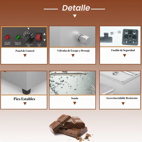 Vista 5 de Olla para derretir chocolate con capacidad de 12 litros de capacidad, máquina calentadora de chocolate eléctrica con tanque Bain Marie (plata