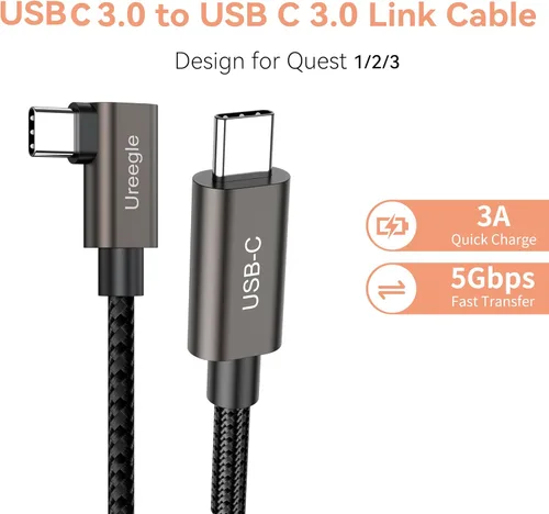 Vista 4 de Cable de conexión, cable de extensión USB C 3.0 a USB C de 16 pies, cable de carga de transferencia de datos de alta velocidad para auriculares VR