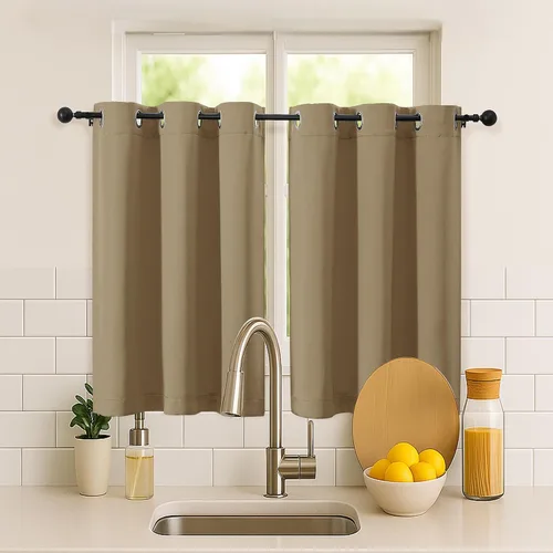 Vista 96 de Simplebrand Juego de 2 paneles de cenefa aguamarina para ventana de cocina de 14 pulgadas de largo, cortinas de oscurecimiento de habitación