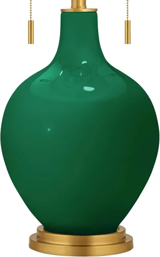 Vista 3 de Color + Plus Toby - Lámpara de mesa de cristal moderna de 28 pulgadas de alto, cadena de tirar, acabado de latón dorado, tela única, pantalla