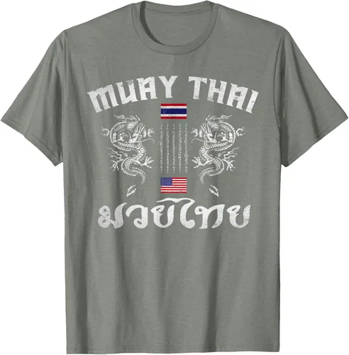 Vista 32 de Camiseta de equipo de entrenamiento de boxeo Muay Thai con bandera estadounidense de Tailandia, Negro, S
