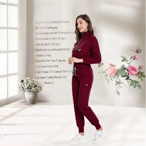 Vista 2 de Niaahinn - Juego de ropa quirúrgica con manga larga para mujer, camiseta quirúrgica y pantalones jogger para mujer, uniformes médicos de trabajo