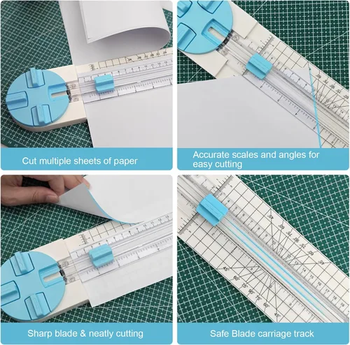 Vista 3 de Cortador de papel, cortador de papel artesanal de 4 estilos, herramienta multifunción para cortar papel, fotos, álbumes de recortes, postales Azul