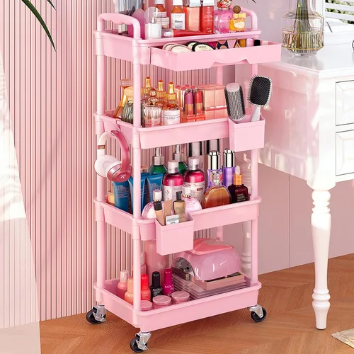 Vista 10 de Goovilla Carrito Organizador de Maquillaje Rodante con Cajón Extraíble, Carrito de Almacenamiento de Cuidado de la Piel de 3 Niveles Estable Negro