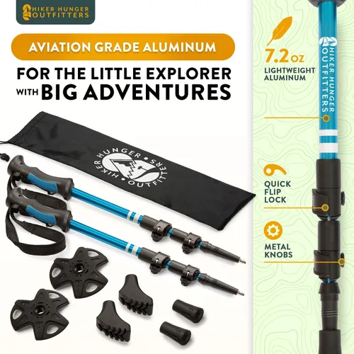 Vista 2 de Kids Hiking Poles by USA Brand - Lightweight Collapsible Kids Walking Stick w/Quick Adjustable Flip Locks