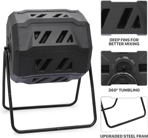 Vista 10 de MoNiBloom Compostador Giratorio de 43 Galones, Exterior Sin BPA Gran Cámara Doble Contenedor de Compost Giratorio Todas las Estaciones Trabajo