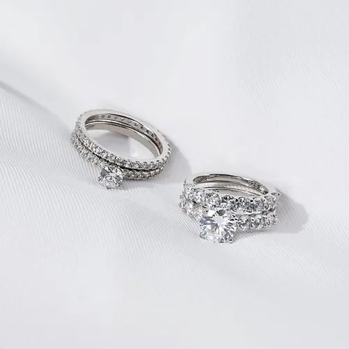 Vista 4 de Tienda Collection Platinum-Plated Sterling Silver Infinite Elements Cubic Zirconia Round Cut Ring Set