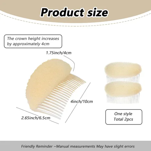 Vista 2 de ericotry 2 piezas de encantador peine para el cabello, insertos de volumen de colmena, base de cabello, almohadilla para moño, accesorios