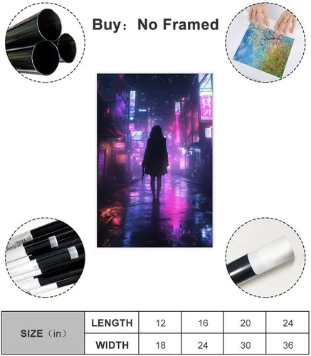 Vista 2 de XAHOR Anime Vaporwave Wall Decor – Retro Neon Urban Landscape – Cyberpunk Night City Poster Poster for Room Aesthetics Canvas Wall Art Poster And