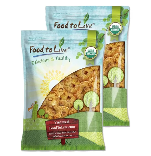 Vista 6 de Food to Live Anillos de piña seca orgánica, 2 libras sin OMG, sabroso aperitivo de fruta masticable, vegano, sin sulfatos, sin azúcar añadido, a