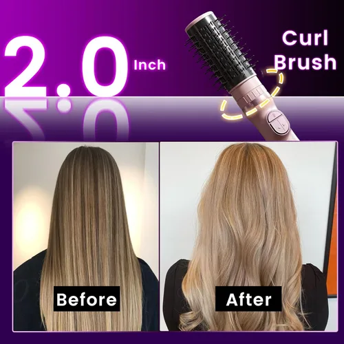 Vista 8 de Cepillo secador de pelo, giratorio 3 en 1 con 3 cabezales para secar peinado, voluminizar, rizar, elegante en un solo paso para cabello largo, 3 Rosa