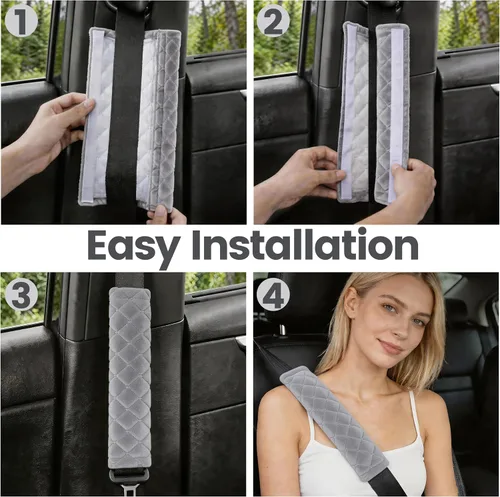 Vista 5 de Amooca Fundas Suaves para Cinturón de Seguridad del Automóvil Almohadillas de Hombro para Cinturón de Seguridad 2 PCS Ajuste Universal para Todos