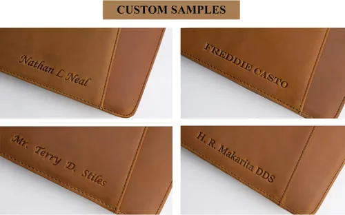 Vista 3 de Cartera de cuero genuino con cremallera para hombre, cartera de negocios para portátil de 13 pulgadas, con bloc de notas tamaño carta, color marrón