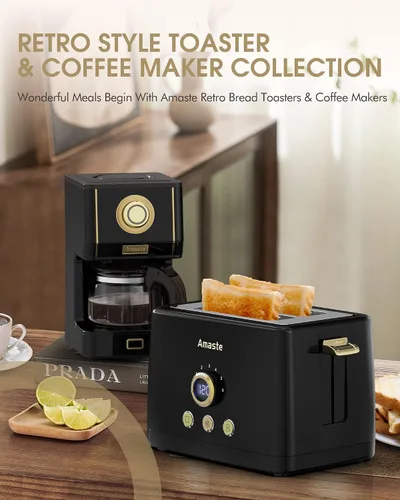 Vista 3 de Amaste Cafetera, Máquina de Café de Goteo Estilo Retro de 25 Oz con Jarra de Café de Vidrio con Filtro de Café Reutilizable y Tres Modos
