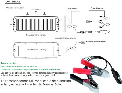 Vista 7 de Sunway Solar Cargador de Batería de Goteo y Mantenedor para Automóvil Panel Solar de 12V Cargador de Batería con Enchufe para Encendedor